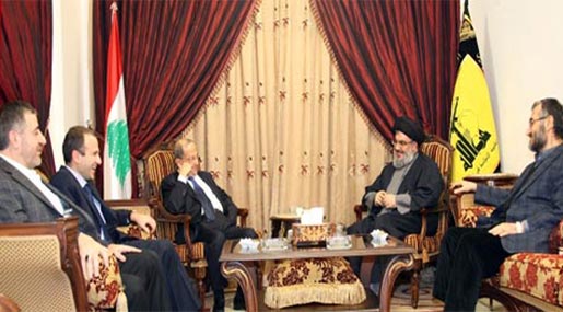 Sayyed Nasrallah- Aoun 's meeting stresses the importance of national unity Sayyed Nasrallah Receives Aoun: Facing the Dangerous ’Israeli’, Takfiri Threats