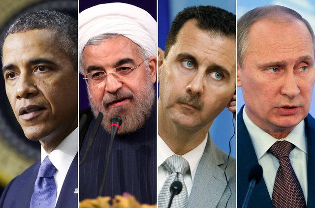 US President Barack Obama, Iran's President Hassan Rouhani, Syrian President Bashar Assad and Russian President Vladimir Putin