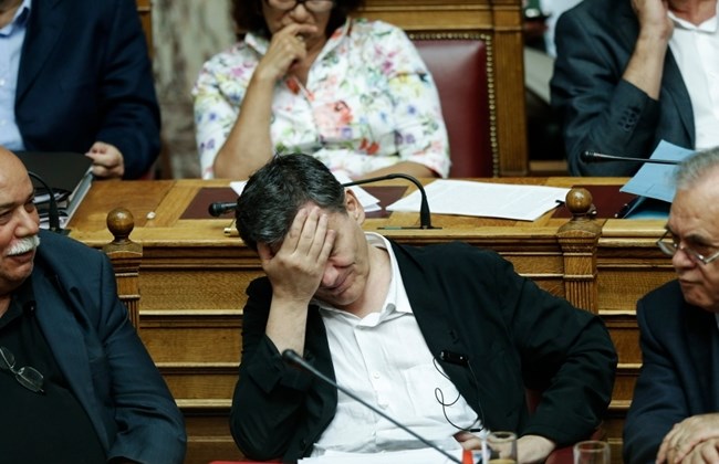 Greek Deputy Prime Minister Giannis Dragasakis, Greek Minister of Interior and Administrative Reconstruction Nikos Voutsis and Greek Finance Minister Euclid Tsakalotos