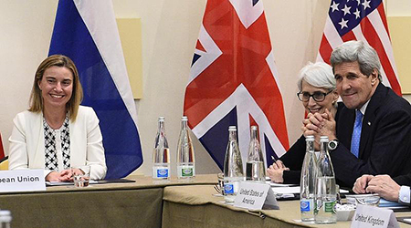 EU foreign policy Chief Federica Mogherinin and US Secretary of State John Kerry