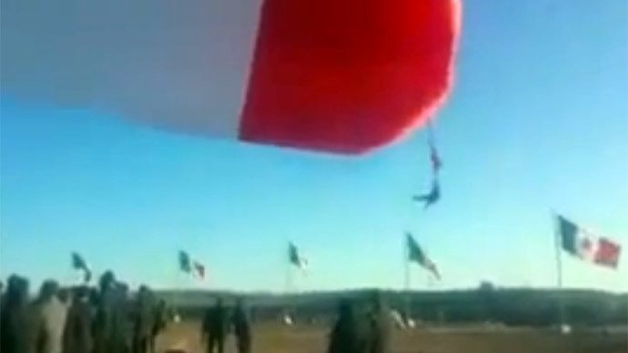 Mexican Soldier "Gone With the Wind" During Flag-Raising Ceremony