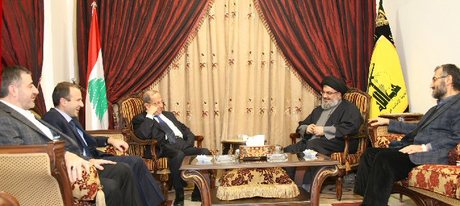 Sayyed Hassan Nasrallah, General Michel Aoun, Wafiq Safa, Gibran Bassil and Hussein Khalil