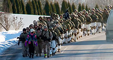 US, Latvia Troops March, Woo Border Guards with Arms, Equipment