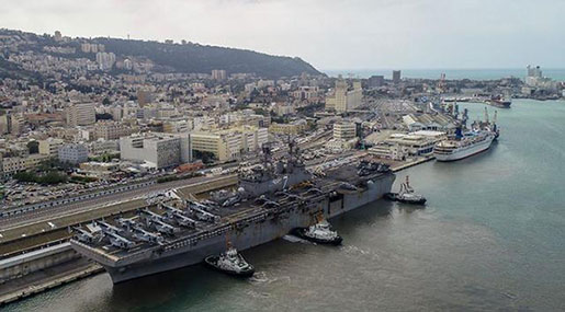 USS Iwo Jima docks in Port of ’Israeli’-Occupied Haifa