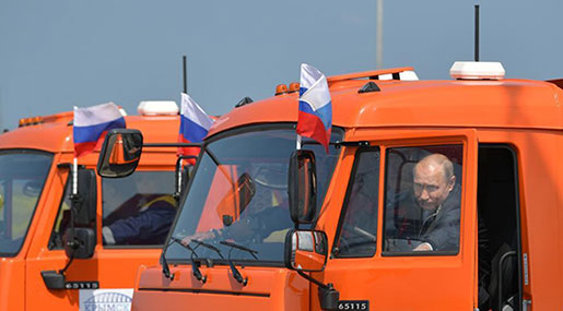 Putin Drives Truck to Open Bridge Linking Moscow with Annexed Crimea