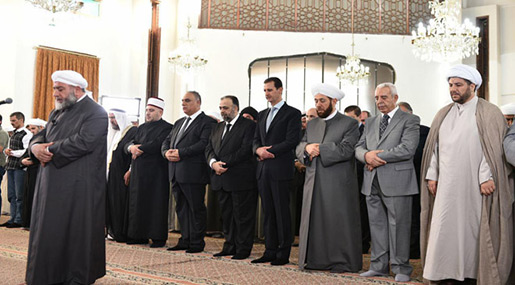Syrian President Bashar al-Assad during Eid prayers 