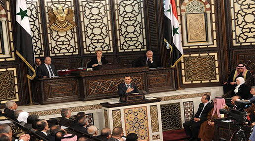 Syrian President Bashar al-Assad addressing the Syrian Parliament