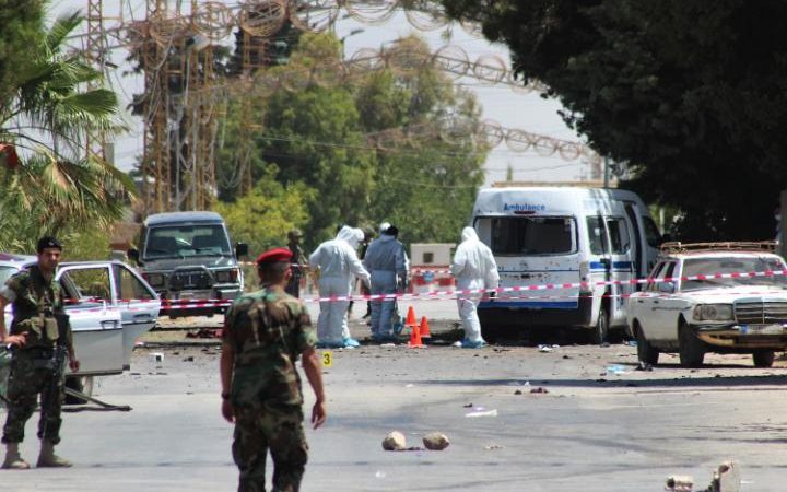 scene after Eastern Lebanon suicide bombings in al-Qaa