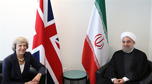 Iranian President Hassan Rouhani meets British PM Theresa May 