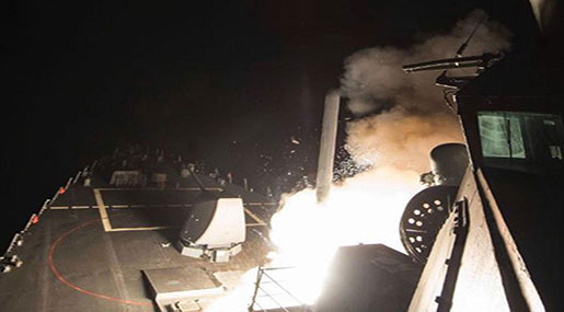 US Attacks Syria: Dozens of Tomahawk Missiles against Airbase near Homs US Attacks Syria: Dozens of Tomahawk Missiles against Airbase near Homs