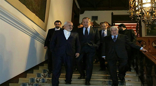 Iranian FM Mohammad Javad Zarif and his Russian and Syrian counterparts Sergei Lavrov and Walid al-Moallem 