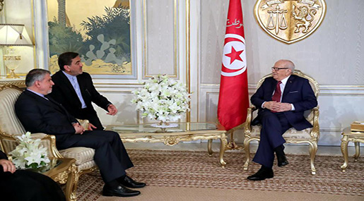 Tunisian President Beji Caid Essebsi and  Iranian Minister of Culture and Islamic Guidance Reza Salehi Amiri 