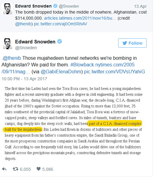 Snowden: MOAB Destroyed Afghan Bunker Built By CIA