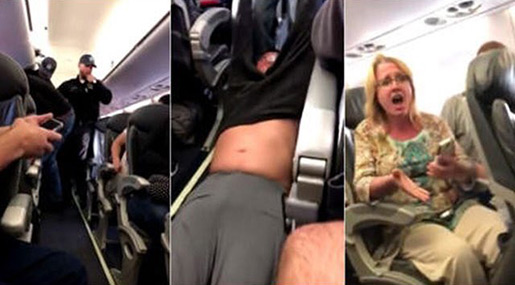 Man being forcibly dragged off overbooked US flight