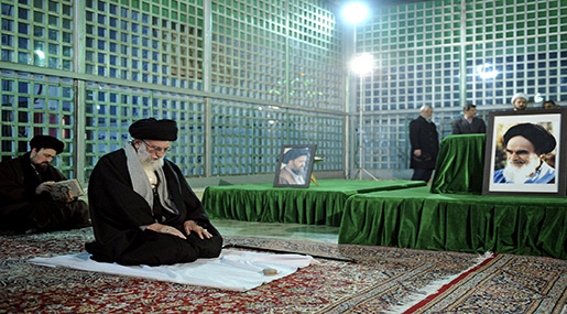 Leader of the Islamic Revolution His Eminence Imam Sayyed Ali Khamenei paying tribute to the late Imam Khomeini 
