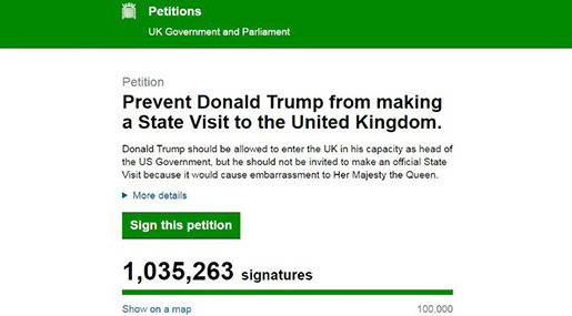 Trump’s Muslim Ban: Millions Sign Petition to Stop UK Visit