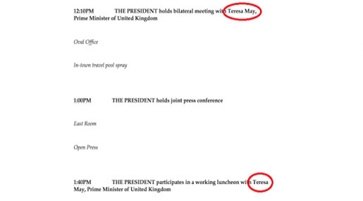 WH Misspells Theresa May's Name Thrice in Schedule for Visit with Trump WH Misspells Theresa May’s Name Thrice in Schedule for Visit with Trump