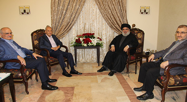 Hezbollah SG Sayyed Nasrallah, Lebanon Parliament Speaker Nabih Berri, Ali Hassan Khalil, political aide of Lebanese Parliament Speaker, and Hajj Hussein Al-Khalil, political assistant to Sayyed Nasrallah