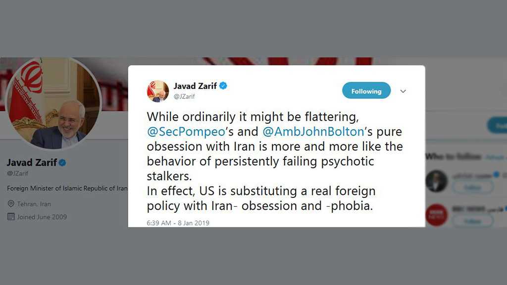 Zarif: US Pure Obsession with Iran like Attitude of Failing Psychotic Stalkers