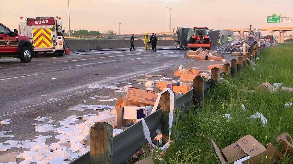Truck Carrying Load of Toilet Paper Crashes, Burns in Texas