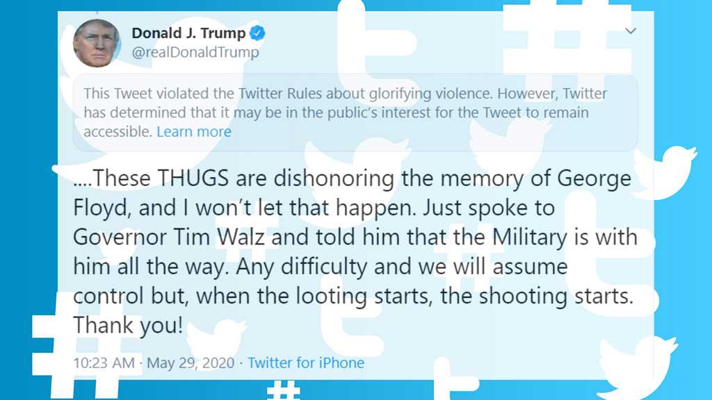 Twitter Attaches Disclaimer to Trump’s Minneapolis Tweet for ’Glorifying Violence’