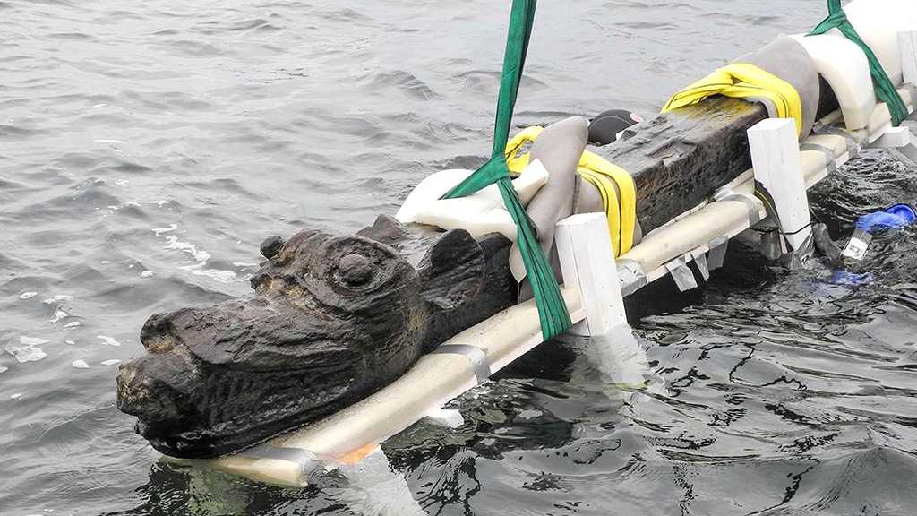 “Sea Monster” Figurehead Recovered From 500-Year Old Shipwreck