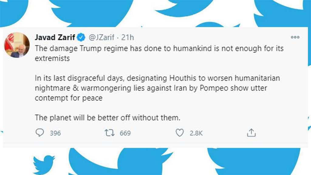 Zarif: Blacklisting Ansarullah Shows Utter Contempt of US for Peace
