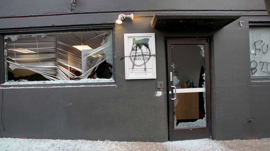 Antifa Congratulates Biden by Smashing Windows of Dems HQ in Portland