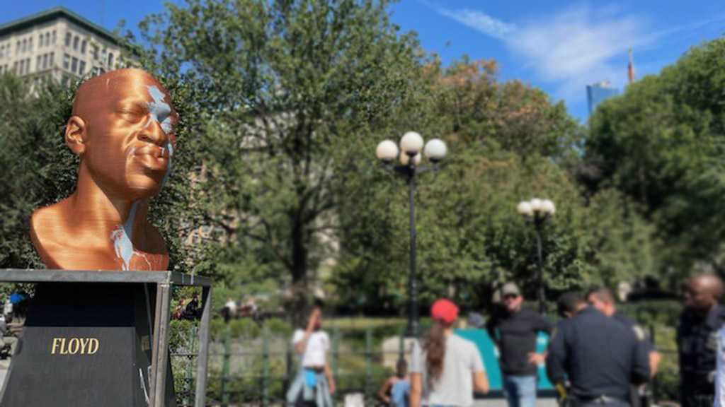 George Floyd Statue Vandalized by Paint in NYC