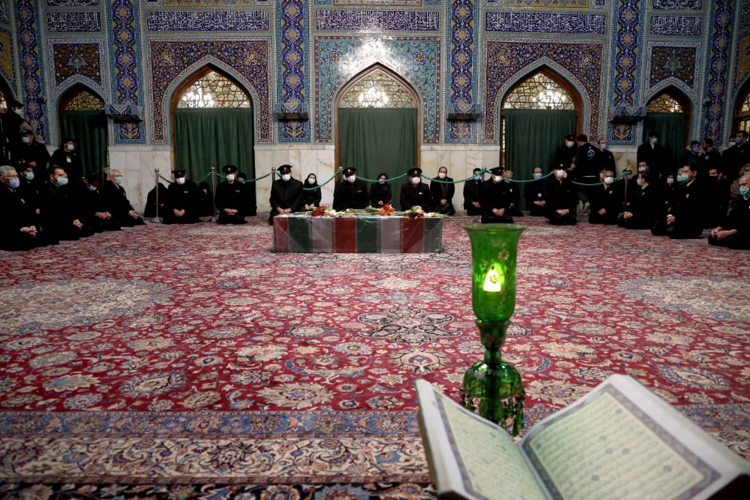 Martyr Fakhrizadeh at Shrine of Imam Reza [AS] Before He Is Laid to Rest