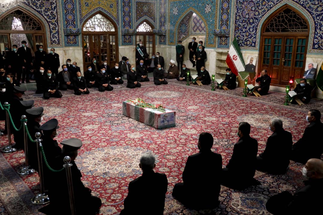Martyr Fakhrizadeh at Shrine of Imam Reza [AS] Before He Is Laid to Rest