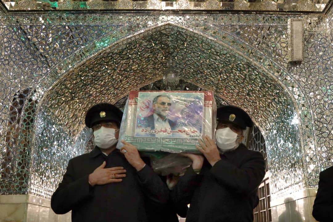 Martyr Fakhrizadeh at Shrine of Imam Reza [AS] Before He Is Laid to Rest