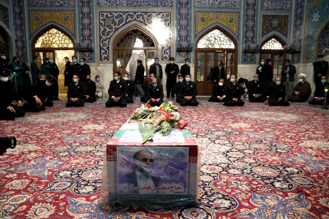 Martyr Fakhrizadeh at Shrine of Imam Reza [AS] Before He Is Laid to Rest