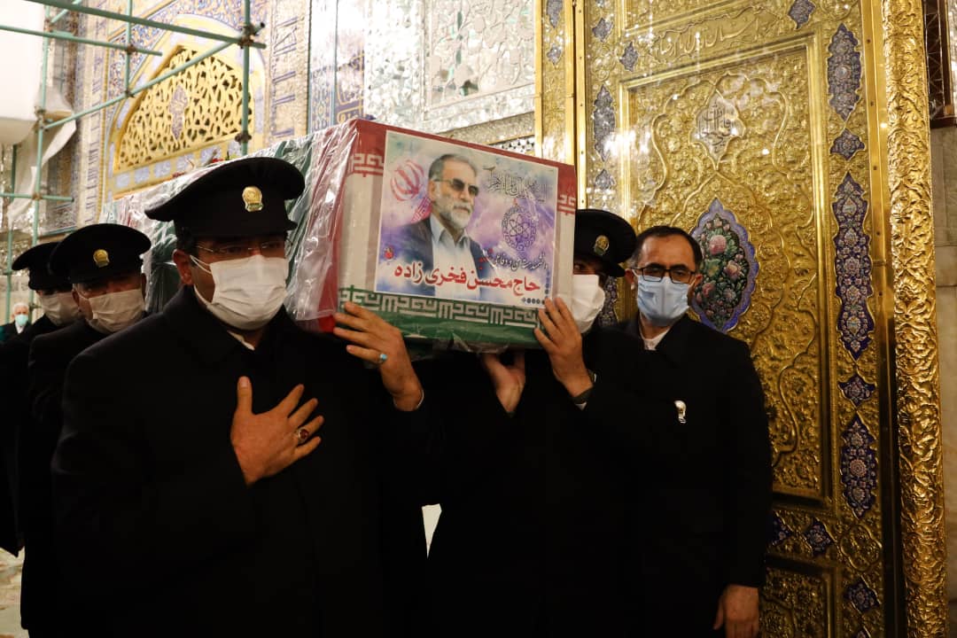 Martyr Fakhrizadeh at Shrine of Imam Reza [AS] Before He Is Laid to Rest