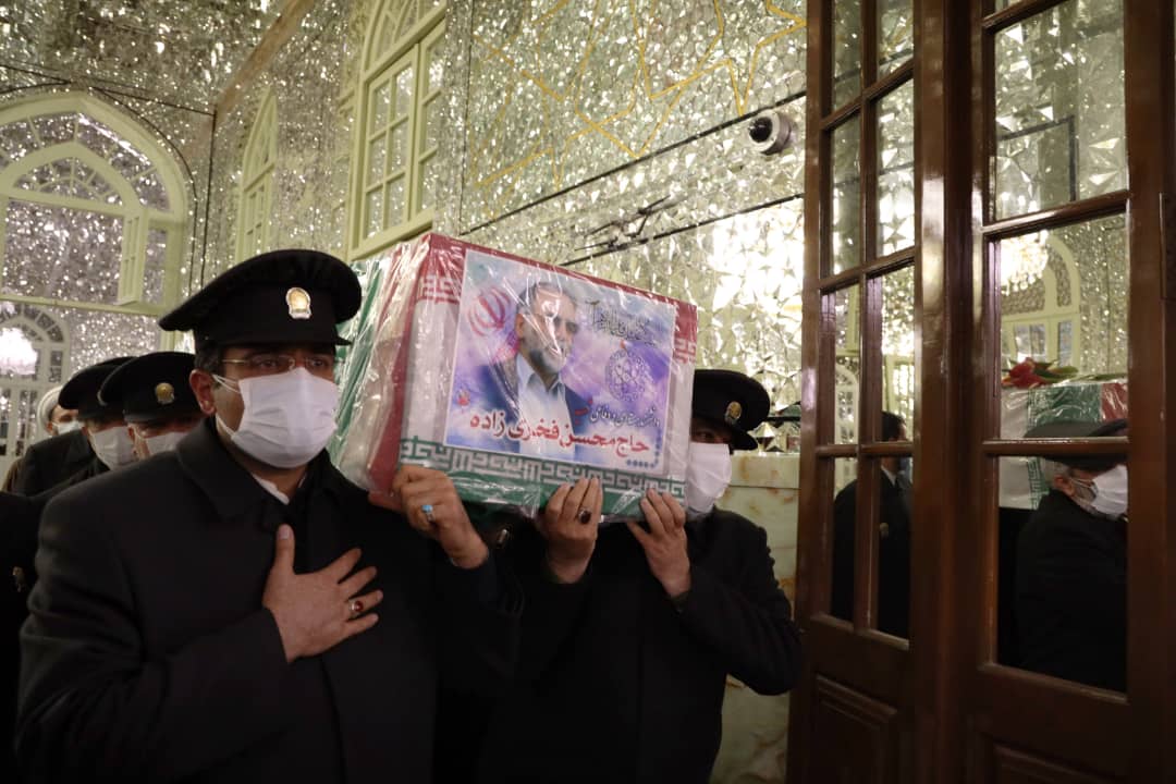 Martyr Fakhrizadeh at Shrine of Imam Reza [AS] Before He Is Laid to Rest