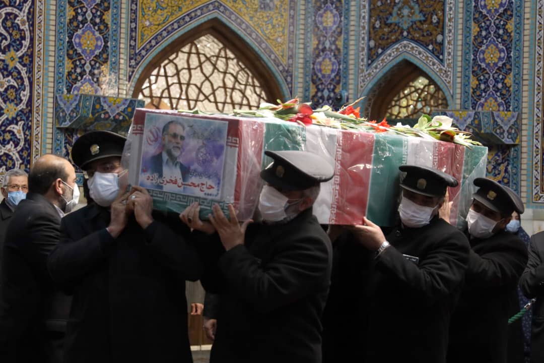 Martyr Fakhrizadeh at Shrine of Imam Reza [AS] Before He Is Laid to Rest