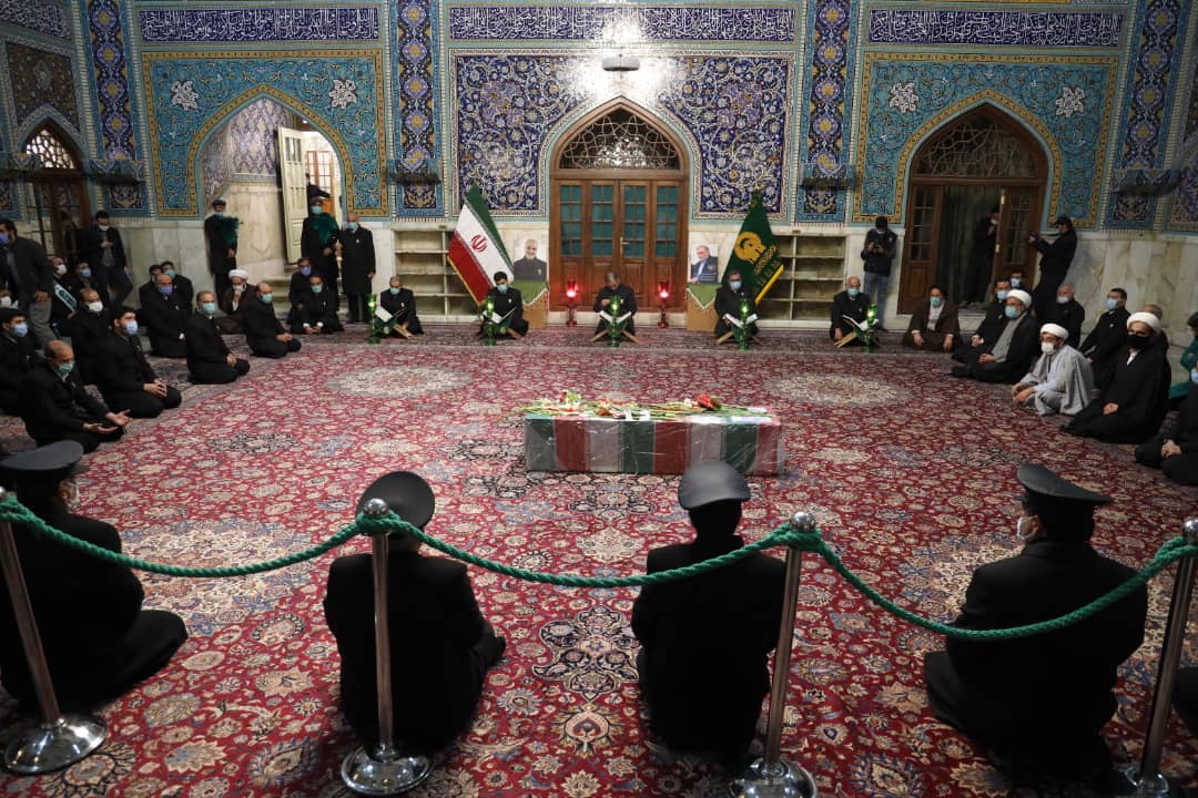 Martyr Fakhrizadeh at Shrine of Imam Reza [AS] Before He Is Laid to Rest